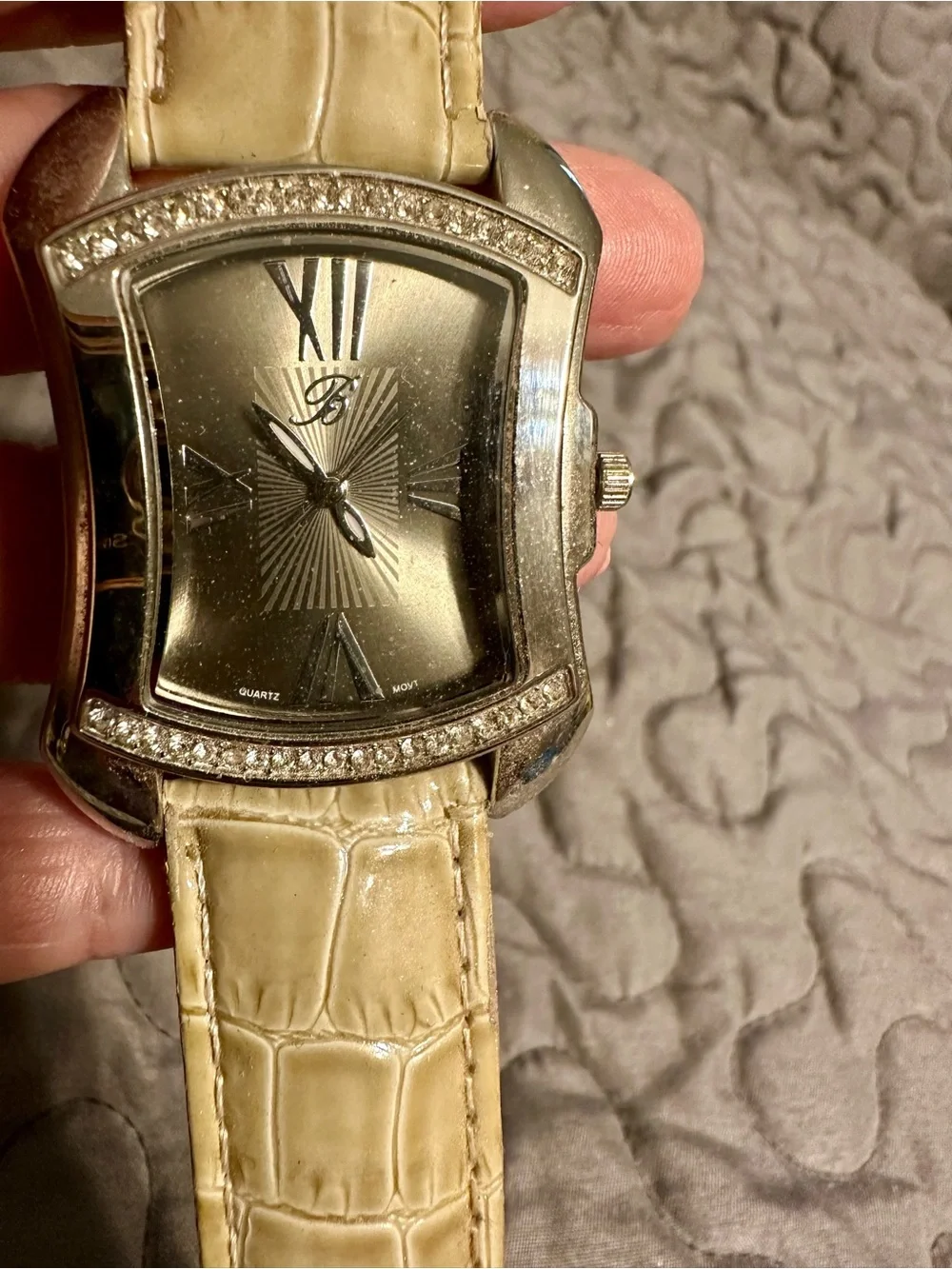 Brighton Cream Croc-Embossed Leather Watch with Silver Face